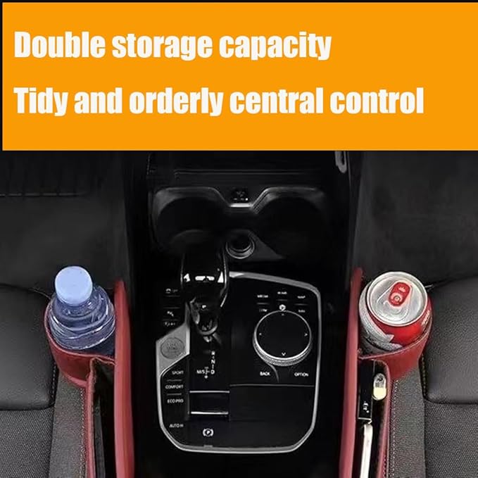 Car Leather Cup Holder Gap Bag for Mobile Phones Glasses Keys Cards Seat Gap Storage Box (2 Pack, Red)