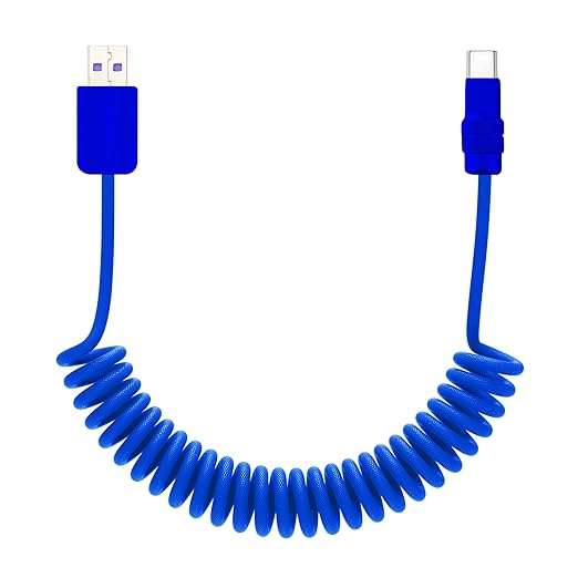 chubbycable Curly Chubby 120W Coiled USB C Fast Charging Cable Durable Braided Charger Cord for Car Compatible with iPhone 17-15 Series iPad, Dark Blue+Dark Blue, USB-A to Type-C, 2.13FT-6.56FT