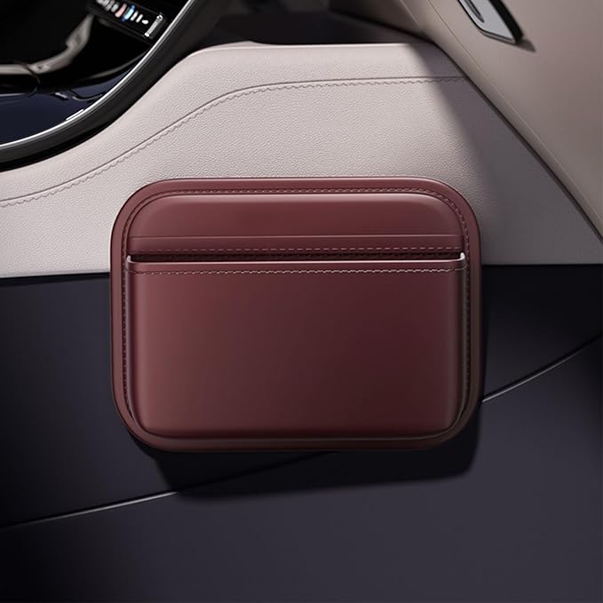 Driver's Car Storage Bag, Small Car Side Pocket Organizer for Car Seats, Doors and Consoles, PU Leather (Burgundy)