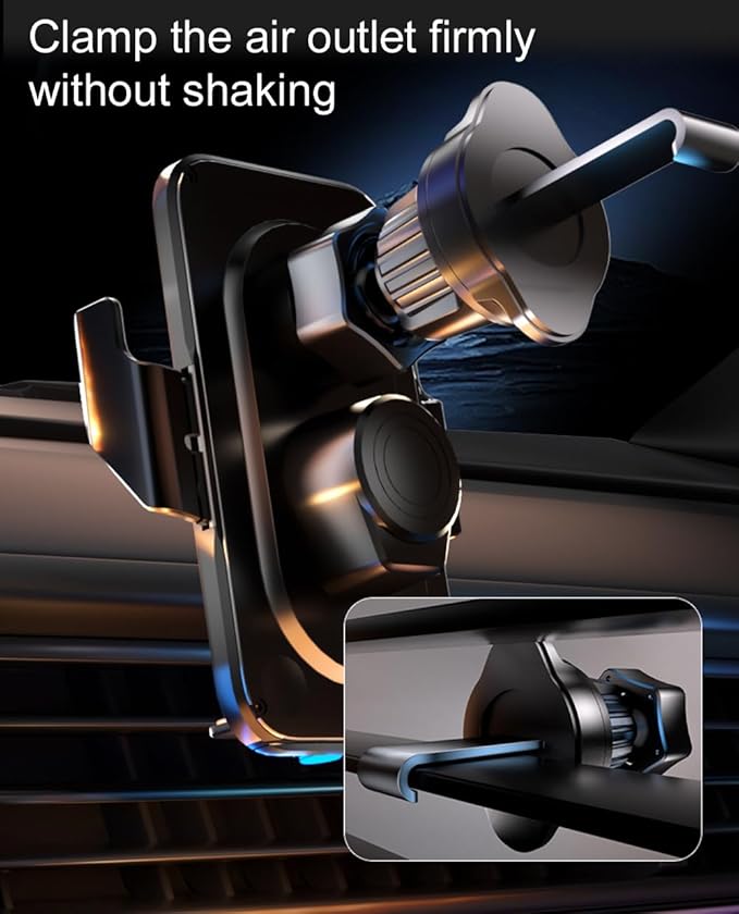 15W Transparent Smart Sensor Car Wireless Charger,Auto-Clamping Car Air Vent Phone Holder，QC Fast Charging for iPhone17/1615/14/13/12/11/X/8plug Series,Samsung S Series/Noteseries (Black)