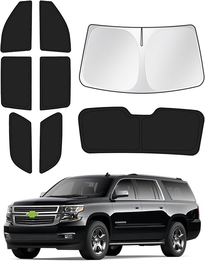 Canvcle Sunshades for 2021-2025 2026 GMC Yukon XL/Chevy Suburban Accessories Windshield Sun Shade Side Rear Window Shade Cover Sun Visor Shield Privacy Protection Keep Vehicle Cool Black 8PCS
