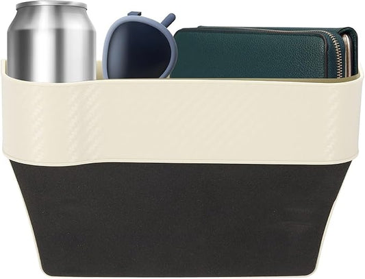 HARFINGTON Car Seat Gap Filler Organizer 10.2 x 6.5 x 2.8 Inch PP Universal Car Organizer Storage Box Between Seat and Console (Left) with Cup Holders for Phone Sunglasses Keys, Beige