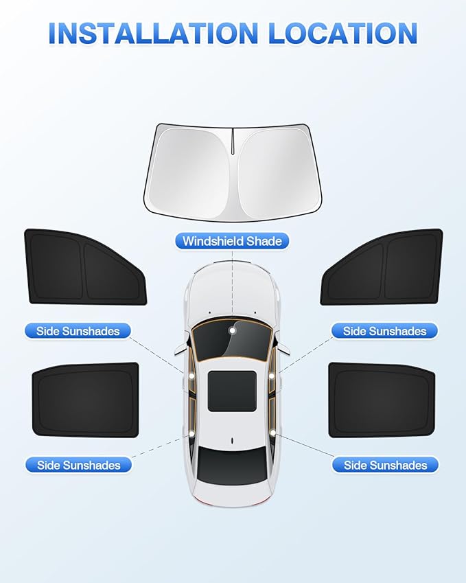 Canvcle Sunshades for GMC Sierra 1500 2500 3500 Crew Cab 2019-2025 2026 Accessories Windshield Sun Shade Side Rear Window Shade Cover Sun Visor Shield Privacy Protection Keep Vehicle Cool Black 5PCS