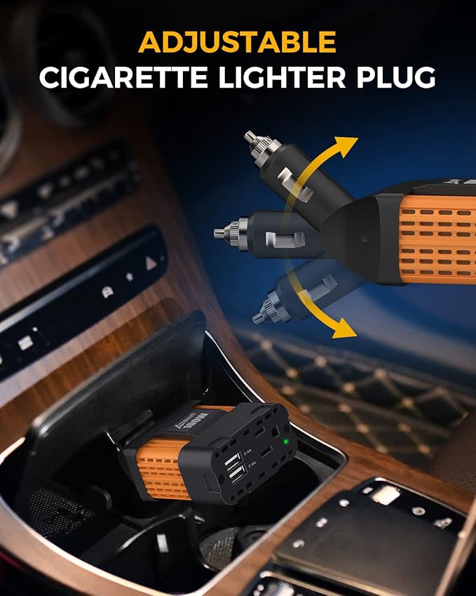 Ampeak 100W Car Power Inverter 4.8A Dual USB Ports AC Outlet 11 Safe Protections Cordless Cigarette Lighter Adapter for iPhone iPad