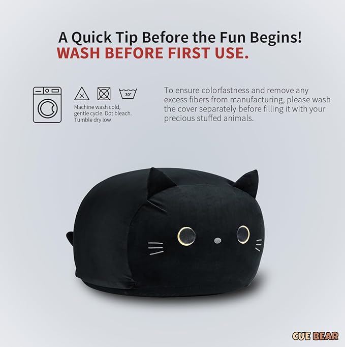 Stuffed Animal Storage Bean Bag Chair Cover for Kids Black Cat Beanbag Chair for Girls Large Size Toy Organizer Cover Only Without Filling
