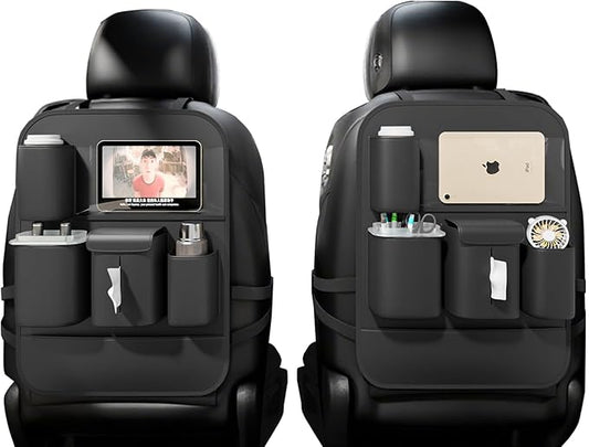 GMQ Backseat Car Organizer with Touch Screen,Protectors Kick Mats Travel Accessories for Kids,Multifunctional Seat Back Organizer Car Travel Organizer Accessories (Black, 2PCS)