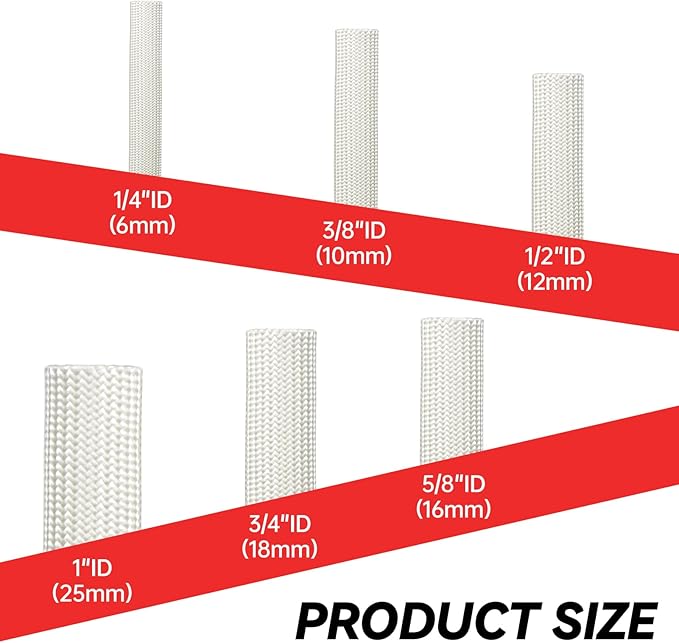 Braided Fiberglass Sleeve, 10ft High Temp Cable Sleeve, Flexible Cable Management Cable Protector for Car Wire Loom Protection (White, 5/8")