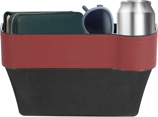 HARFINGTON Car Seat Gap Filler Organizer 10.2 x 6.5 x 3.1 Inch ABS+Leather Universal Car Organizer Storage Box Between Seat and Console (Right) with Cup Holders for Phone Sunglasses Keys, Red
