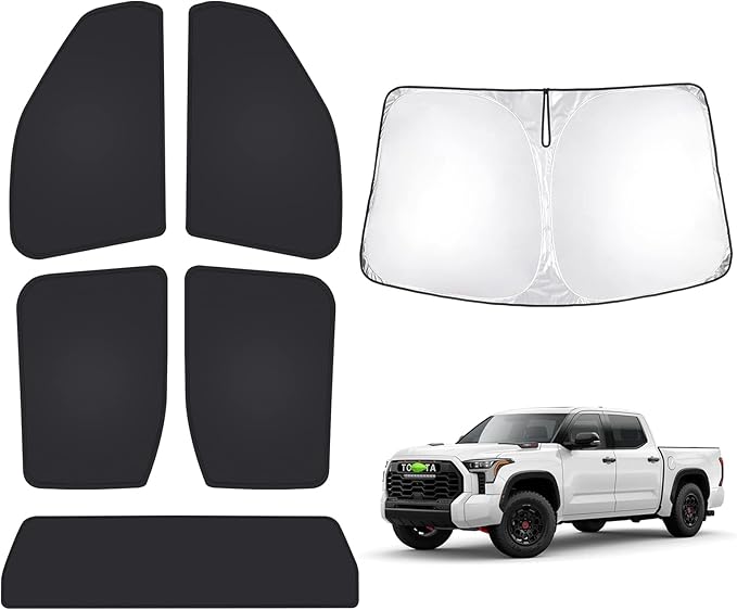 T TGBROS Windshield Sun Shade for Toyota Tundra 2022-2025 2026 Car Window Shades Thicken UV Block and Blackout Privacy Foldable Sunshades 6PCS Accessories Keep Cool Sun Visor Covers