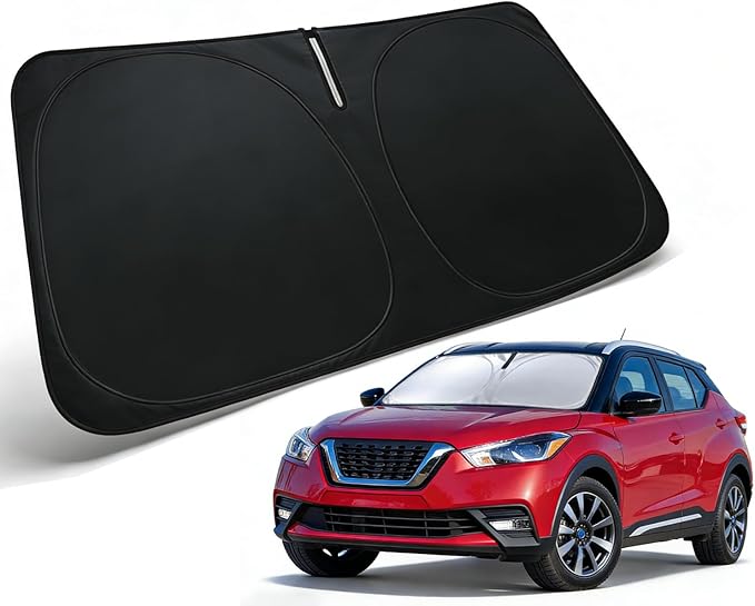Windshield Sun Shade for 2018-2024 Nissan Kicks Accessories, Car Front Window Sun Visor & Heat Shield | 240T Sunshade Protection Blocks UV Rays Keep Your Car Cooler