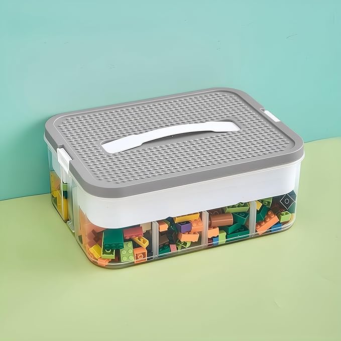 Toys Organizer Storage Case for Lego Box Kids Toy Stackable Building Blocks with Lids Bins Adjustable Lego Storage Containers Plastic Toy Box Grey 1 Layer