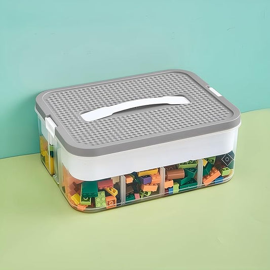 Toys Organizer Storage Case for Lego Box Kids Toy Stackable Building Blocks with Lids Bins Adjustable Lego Storage Containers Plastic Toy Box Grey 1 Layer