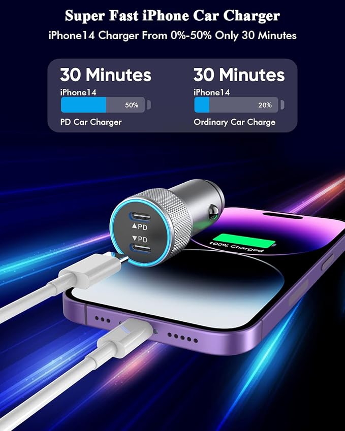 Apple Car Charger iPhone,iPhone Fast Car Charger【2Pack】Dual Port USB C Charger Car Adapter [Apple MFi Certfied] Super Quick Charging Cigarette Lighter Lightning Cable for iPhone 14 13 Pro Max 12 11 XS