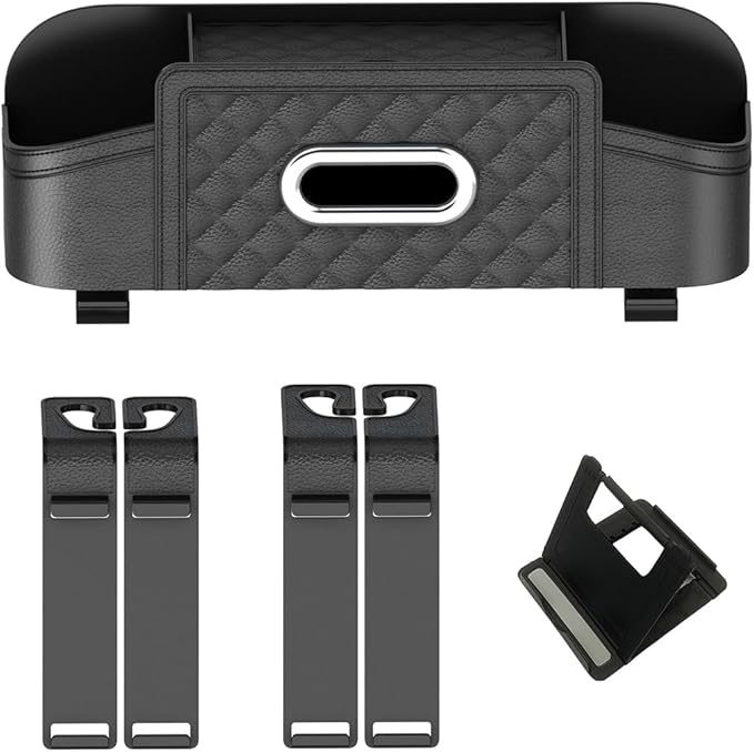 Mandark Car Headrest Backseat Organizer, Multifunctional Vehicle Seat Back Storage Box with Drink Cup Holder and Hooks, Automotive Travel Accessories, Universal for SUV, Sedan, Truck (Black)