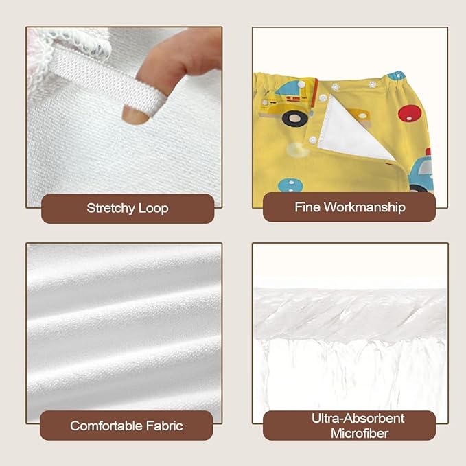 Women Bath Wrap Hair Towel Drying Cap Set Cute Cartoon Cars Bus Soft Absorbent Bathrobe Shower Wraps with Adjustable Closure Spa Bath Robe