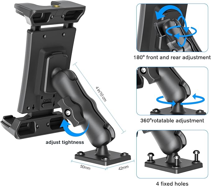 OHLPRO 6" Aluminum Arm Tablet Mount for Truck - Heavy Duty Drill Base Car Tablet Holder Compatible with iPad Samsung Tab 5"-13" Tablets and Phones, for Dashboard/Wall/Business/Desktop, etc.