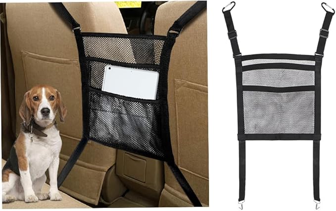 Dog Car Net Barrier Universal Pet Barrier Backseat Storage Mesh Bag 3 Layers with Auto Safety Mesh Organizer Netting Pouch Seat Back Net Bag Holder Dog Car Divider for Trucks SUV Van Easy to Install