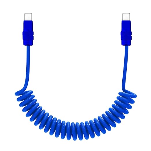 chubbycable Curly Chubby 240W Coiled USB C Fast Charging Cable Durable Braided Charger Cord for Car Compatible with iPhone 17-15 Series iPad, Dark Blue+Dark Blue, Type-C to Type-C, 2.13FT-6.56FT