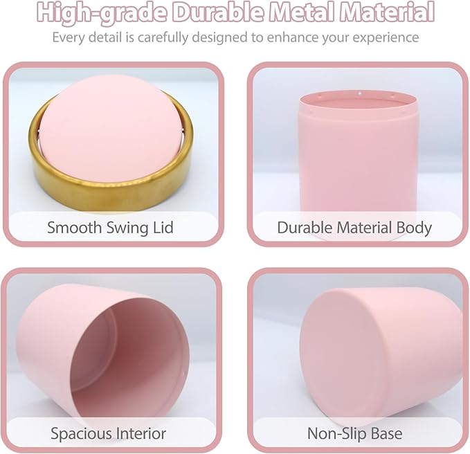 Pink Mini Countertop Trash Can with Lid – Metal Tiny Makeup Vanity Swing-Top Waste Bin, 1.5 L / 0.40 Gal