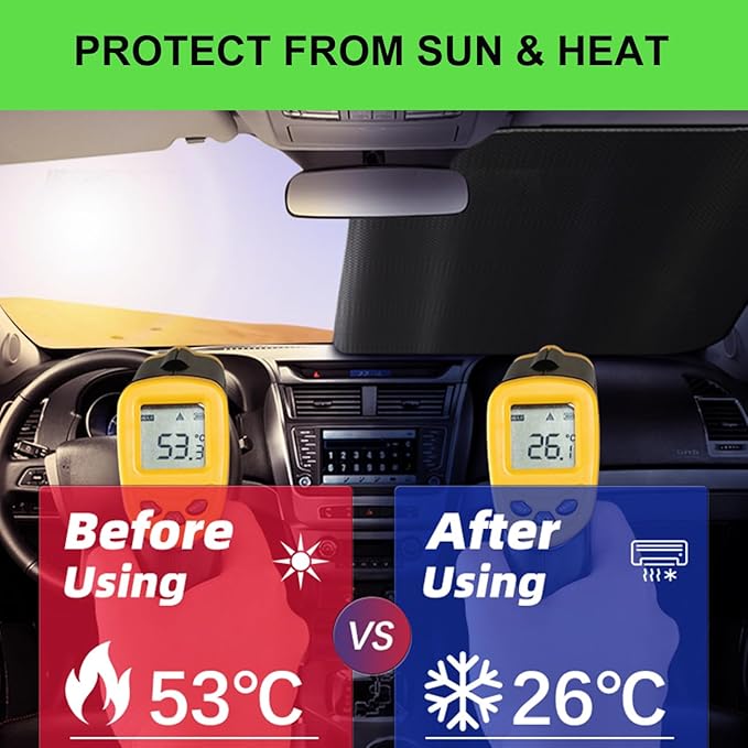 Windshield Sun Shade for Jeep,Windshield Sunshade for Wrangler TJ JK JL1997-2024,Sun Shade Windshield Cover for Jeep,UV Ray & Heat Block Windshield Shades