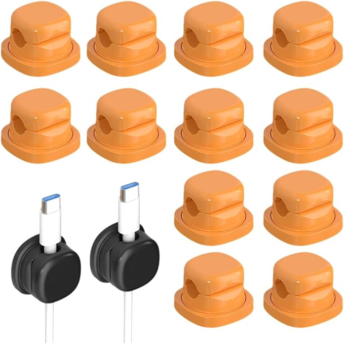 Upgrade Magnetic Cord Organizer Holder, Cord Holder for Nightstand, Adhesive Wire Cable Clips Management Kit for Phone Charger, Computer, Office, Home, Desk, Nightstand (Orange, 12 Packs)