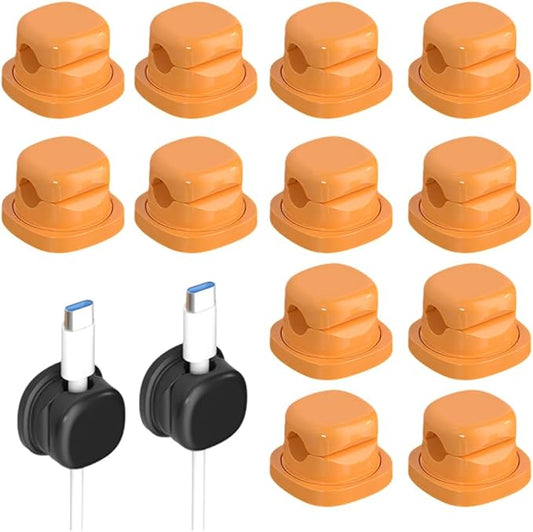Upgrade Magnetic Cord Organizer Holder, Cord Holder for Nightstand, Adhesive Wire Cable Clips Management Kit for Phone Charger, Computer, Office, Home, Desk, Nightstand (Orange, 12 Packs)