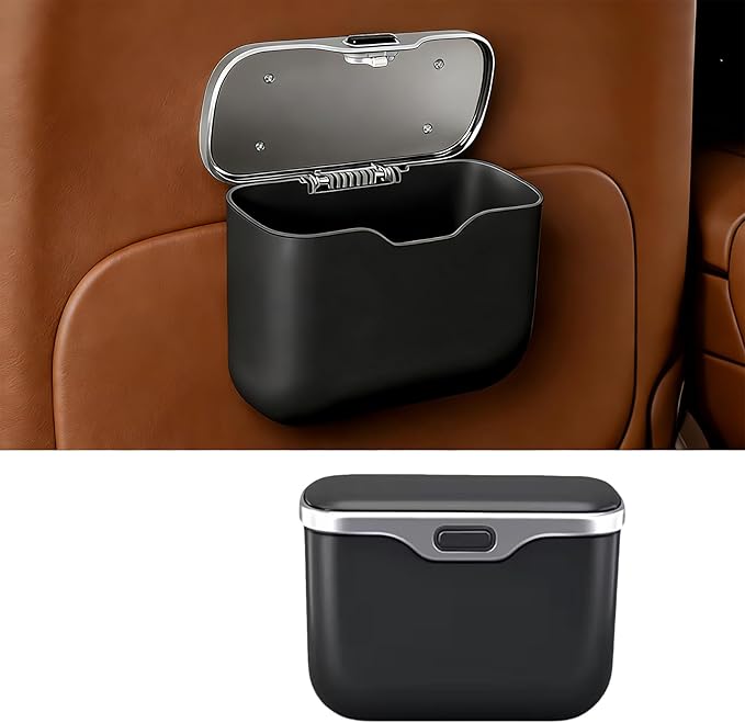 Mini Car Trash Can with Lid, Leakproof Car Trash Bin Small Car Garbage Can for Back Seat Front Seat Door Dry/Wet Waste, Universal Hanging Trash Can for Car, Sedan, Trucks, SUVs, Most Vehicles (Black)