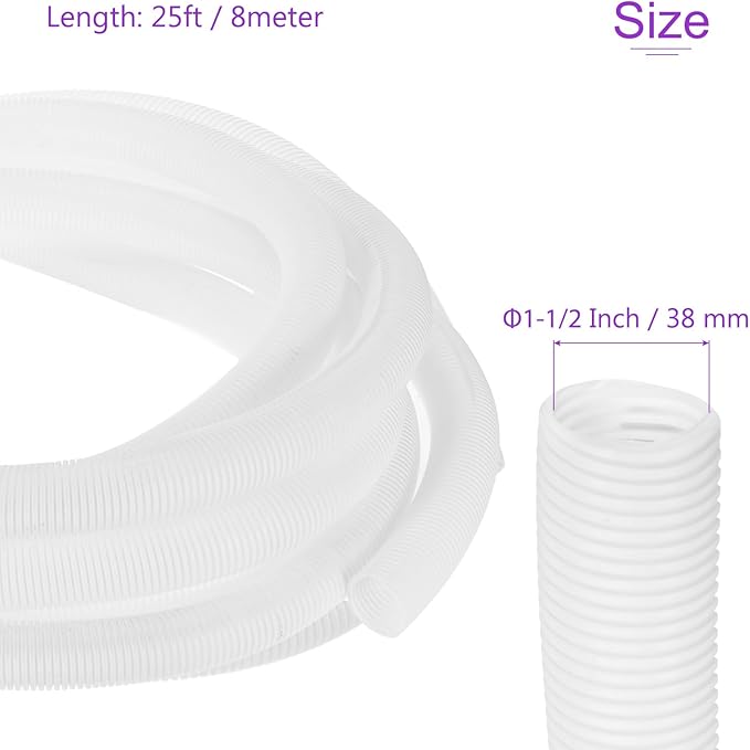 DMiotech 25ft Wire Loom Split Tubing 1 1/2 Inch(38 Mm) ID, Cord Protectors from Pet Flexible Conduit Cable Management for Office, Home, Garden, White