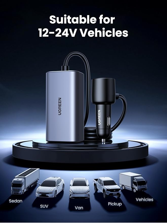 UGREEN 150W USB C Car Charger, PD 3.1 140W Car Charger Adapter Fast Charging 4-Port Cigarette Lighter USB Multi Port Charger Compatible with iPhone 17/16/15, Galaxy S24/S23, iPad, Tablet, Laptop