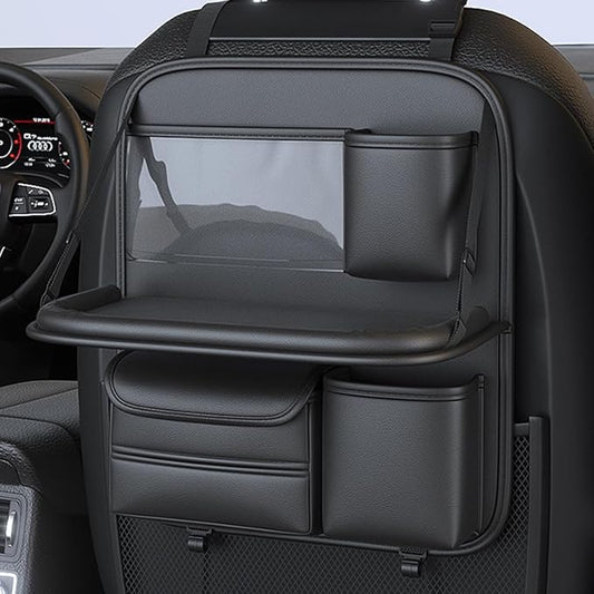 Backseat Car Organizer,5 Storage Pocketscar Seat Organizer,Car Storage Organizer with Foldable Food Tray,Car Seat Back Protectors Kick Mats Travel Accessories