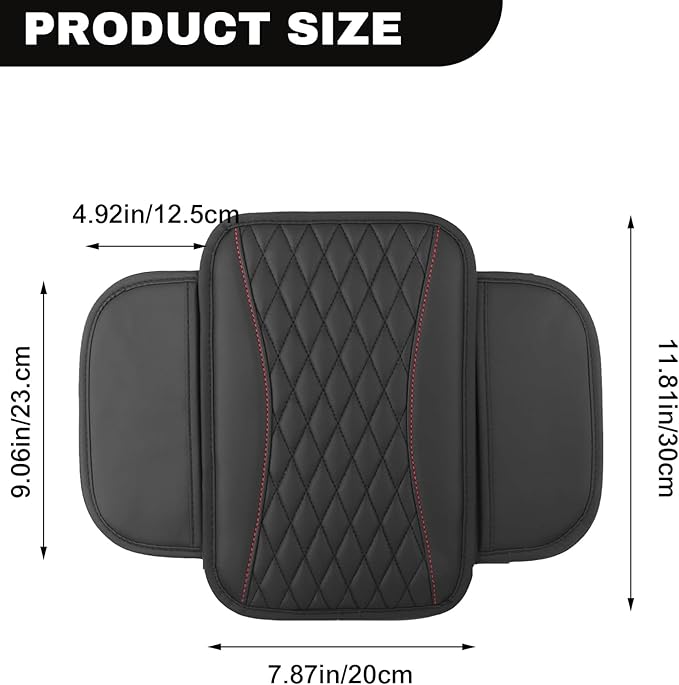Leather Car Center Console Cover with Side Pockets, Upgraded Arm Rest Cover for Car Seat Organizer, Middle Console Cover Stylish Car Decoration, Universal for Most Vehicles (Black)