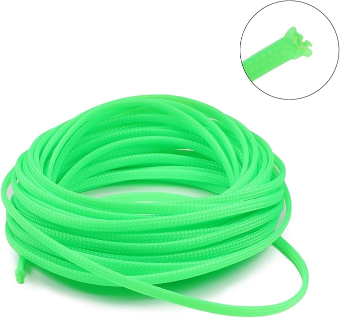 Aicosineg 32.81ft PET Flexible Braided Cable Sleeve 0.16inch Width Wire Loom Sleeving and Organizer Flexible Wire Mesh Sleeve Wrap Protector for TV Audio PC Cords from Pets Chewing Green