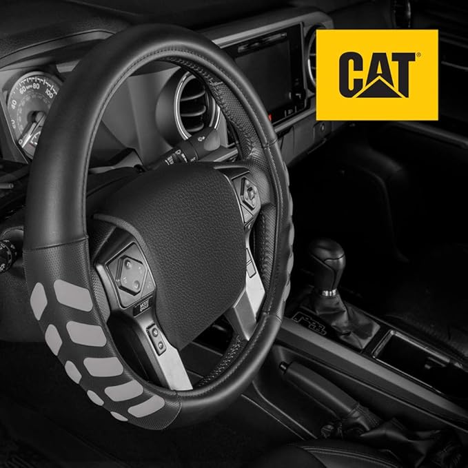 Cat® UltraSport Faux Black Leather Truck Steering Wheel Cover, Large 16 inch Size, Durable and Comfortable with Advanced Grip, Steering Wheel Cover for Truck Auto Van SUV