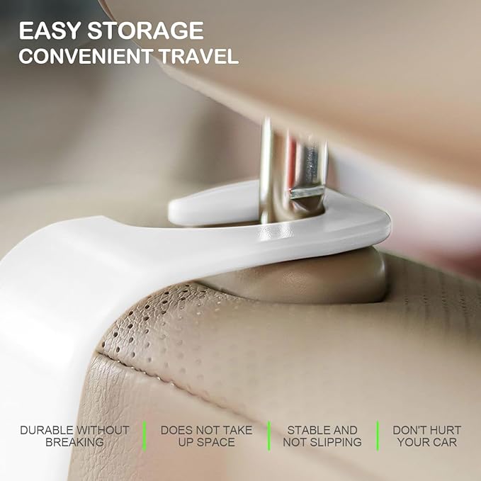 Osilly Car Seat Headrest Hook, 4 Pack Auto Seat Hanger Storage Organizer for Purse Handbag Coats Grocery Bags, Car Interior Accessories, Universal Vehicle Backseat Plastic Hanging Hook（White）