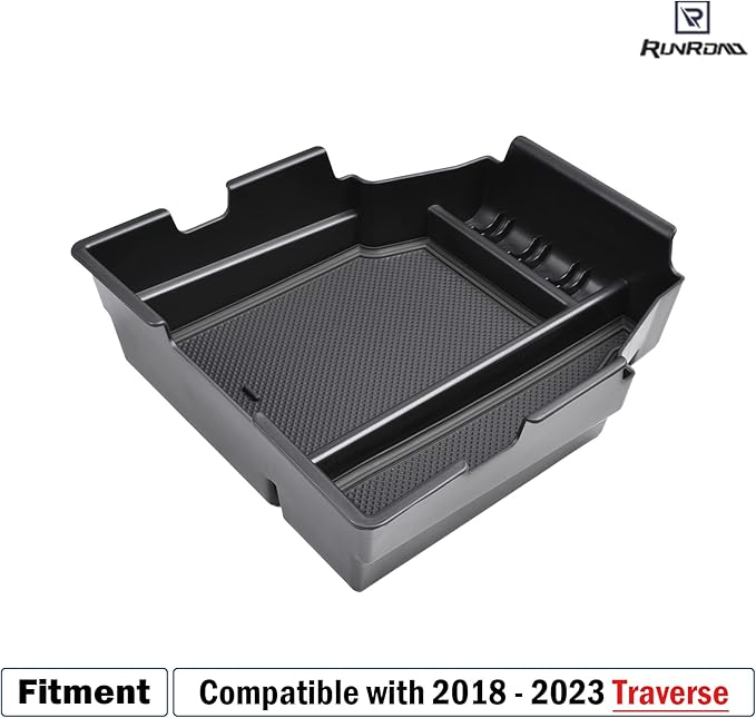 RUNROAD Center Console Organizer Tray Compatible with Chevy Traverse 2018-2021 2022 2023 Accessories, Insert Secondary Storage Box ABS Material Armrest Tray Black