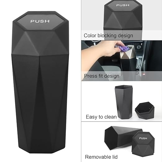 Car Trash Can Bin,Small Garbage Can with Lid,Automotive Cup Holder Mini Cars Trashcan,Portable Cars Door Trash Cans,Car Must Have Accessories Interior Essentials Gadgets Dustbin (1Pcs, Black)
