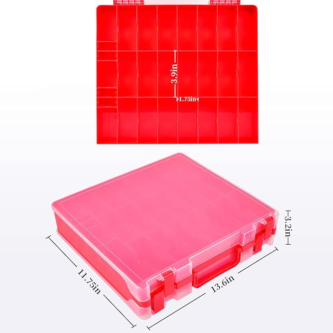 FULLCASE Toys Organizer Storage Compatible with Hot Wheels Car, Container for Matchbox Cars, Mini Toy, Small Dolls, Double Sided Carrying Box for Hotwheels - 48 Compartments (Case Only) Red