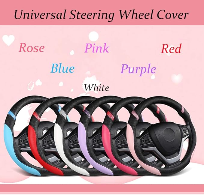 Universal Leather Steering Wheel Cover for Women Steering Wheel Cover for Car 15 inch (Lilac Color)