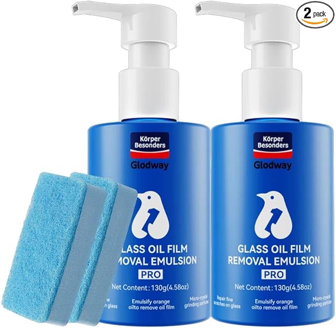 Glodway Glass Cleaner For Car Windshield,Oil film Remover, Streak-Free Shine on Automotive Windows, and Mirrors, Ammonia Free, for Auto and Home,4.58 OZ,2 Pack