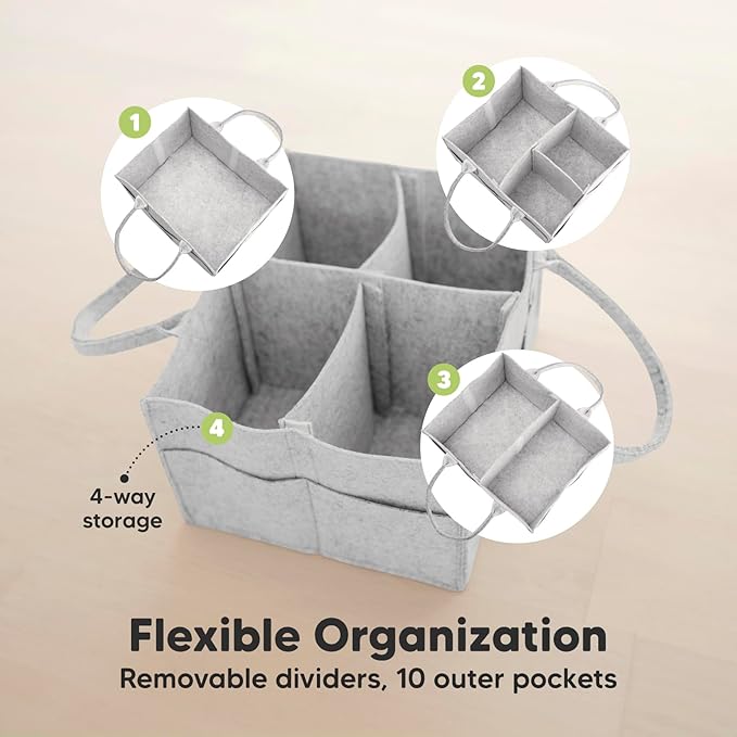KeaBabies Baby Diaper Caddy Organizer with Handle - Portable Baby Car Organizers and Storage for Nursery, Changing Table, Large Shower Gift Basket for New Mom Gifts & Boy Girl Registry (Classic Gray)