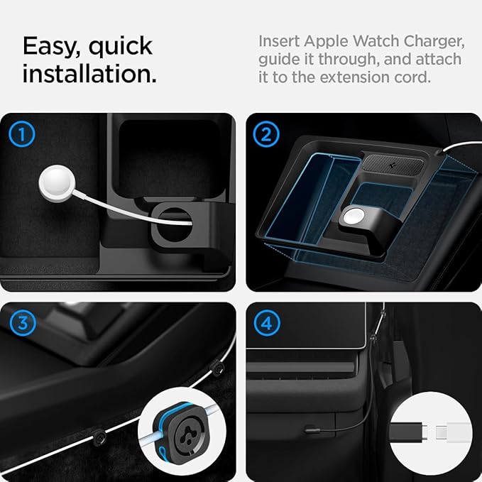 Spigen 3-in-1 Organizer Mount for Tesla Model 3 Highland (Standard, Premium & Performance 2024/25/26) (Watch Charger Not Included) - Uses Wireless Charging Pad - Charge iPhone, AirPods, Apple Watch
