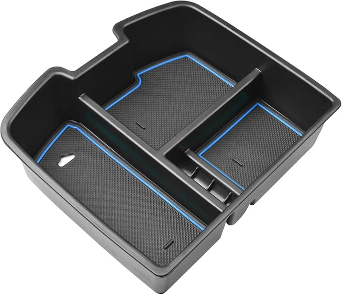 HGWEI Center Console Organizer Compatible with 2007-2014 Chevy Silverado GMC Sierra Avalanche Tahoe Suburban Yukon Yukon XL Accessories, Floor Mounted Center Console ONLY,Blue Trim
