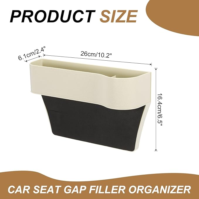 HARFINGTON 2pcs Car Seat Gap Filler Organizer 10.2 x 6.5 x 2.4 Inch ABS Universal Car Organizer Storage Box Between Seat and Console (Left+Right) with Cup Holders for Phone Keys, Beige