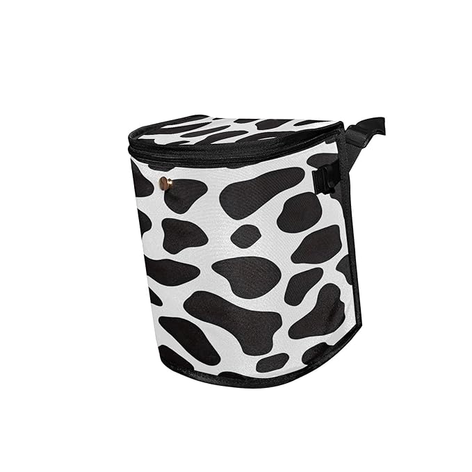 Bolaz Black and White Cow Print Waterproof Car Trash Can Leak Proof Car Trash Bag with Lid Car Garbage Can for Headrest SUV Truck