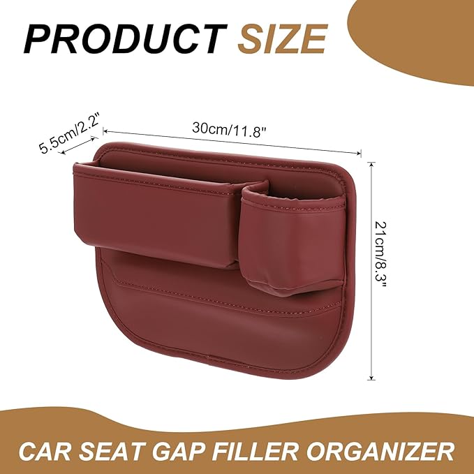 HARFINGTON Car Seat Gap Filler Organizer 11.8 x 8.3 x 2.2 Inch PU Universal Car Organizer Storage Box Between Seat and Console (Right) with Cup Holders for Phone Sunglasses Keys, Red