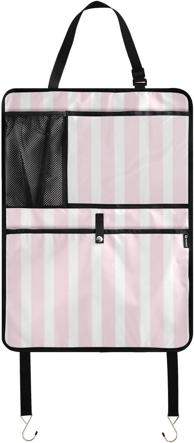 Pink and White Stripes 2 Pack Backseat Car Organizer with Storage Pockets Seat Back Organizers for Kids Kick Mats Backseat Protector Automotive