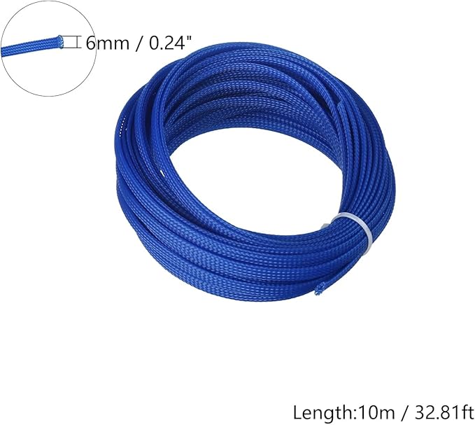 Aicosineg 32.81ft PET Flexible Braided Cable Sleeve 0.25inch Width Wire Loom Sleeving and Organizer Flexible Wire Mesh Sleeve Wrap Protector for TV Audio PC Cords from Pets Chewing Blue
