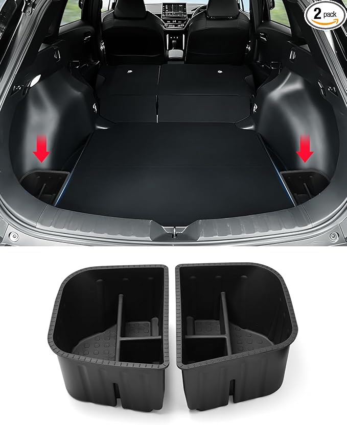 Karltys Trunk Organizer Compatible with Toyota Corolla Cross 2022-2025 2026, 2 Pcs Car Organizer Waterproof Trunk Storage Bin Box, Rear Organizer Side Pockets Accessories(Only for AWD, Not for Hybrid)