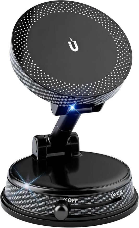 Magnetic Car Phone Holder for MagSafe, 15W Wireless Charging, 360° Adjustable Dashboard Mount, Compatible with iPhone 12-17 & Android (Black)