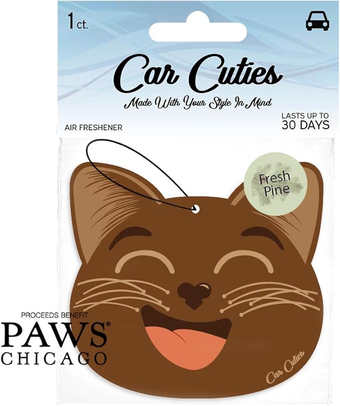 Cute CAT CAR AIR FRESHENER - Cute Cat Design, Long-Lasting Scent, Portion of Proceeds Benefit PAWS Chicago (Fresh Pine - Pack of 3)